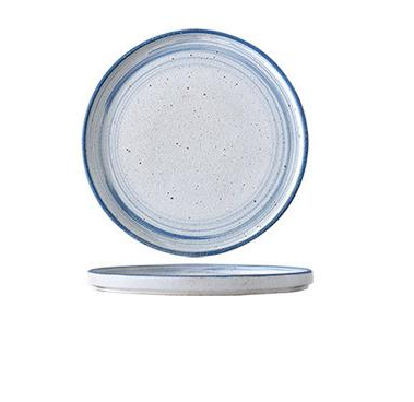 Retro White and Blue Glazed Ceramic Dinner Plate