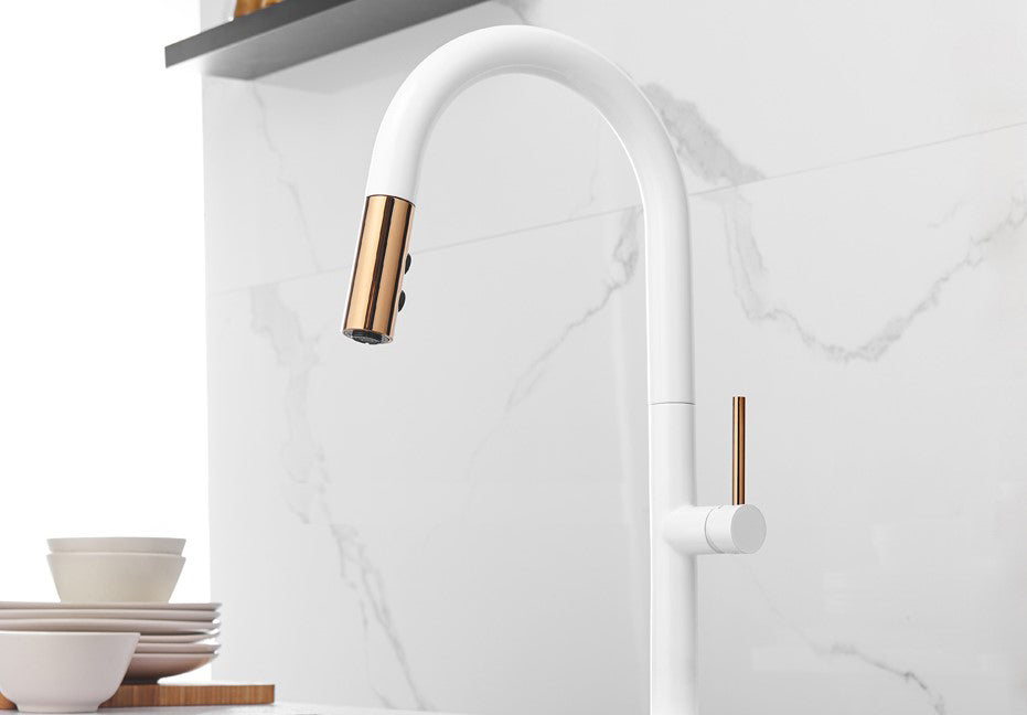 Brass White Kitchen Faucet Rotating and Pull Out - Hansel & Gretel Home Decor