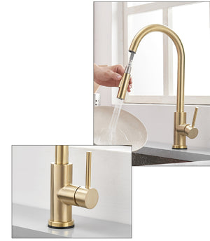 Stainless Steel Brushed Gold Kitchen Faucet Touch Sensor and Pull Out - Hansel & Gretel Home Decor
