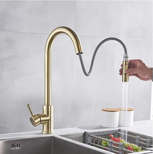 Stainless Steel Brushed Gold Kitchen Faucet Touch Sensor and Pull Out