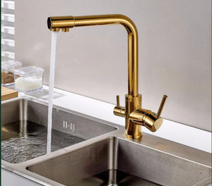 Brass Gold Kitchen Faucet Rotating and Water Purifying