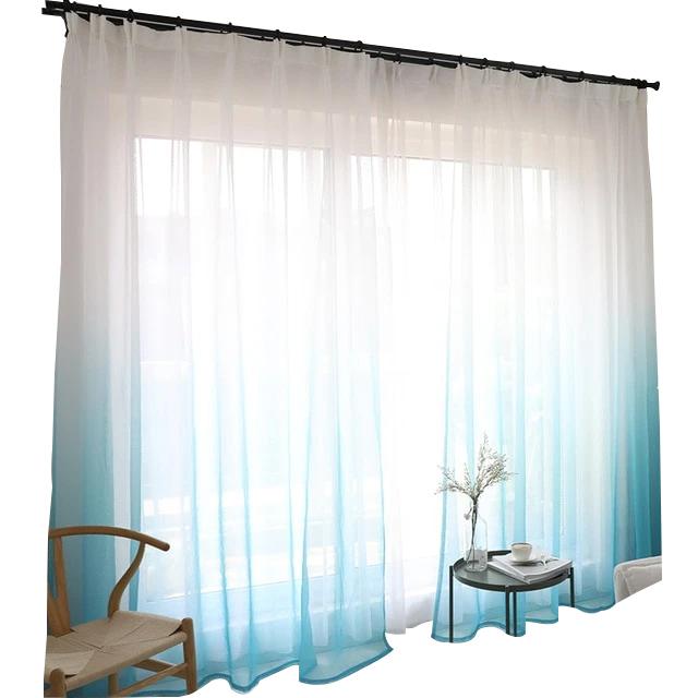 Blue Sheer Polyester Living Room and Bedroom Curtains