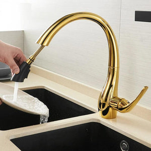 Brass Gold Kitchen Faucet Pull Out and Rotatable - Hansel & Gretel Home Decor