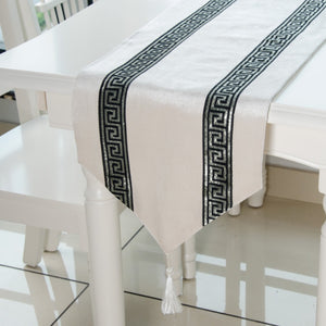 Modern White Striped Geometric Luxury Cloth Table Runners