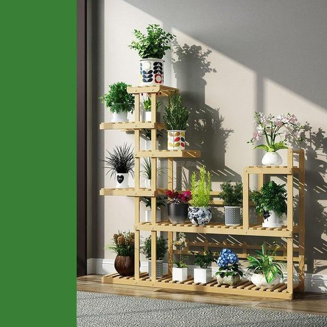 Wooden Light Brown Decorative Multi-Layer Plant Display Shelf