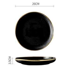 Vintage Black Gold Stroke Dinner Plate Ceramic