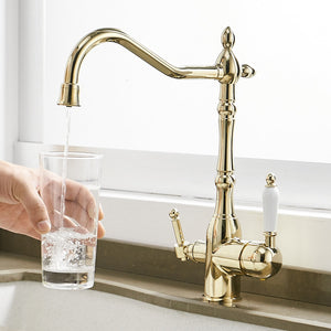 Solid Brass Smooth Gold Kitchen Faucet Rotating and Water Purifying - Hansel & Gretel Home Decor