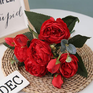 Red Artificial Flowers Peony Bouquet - Hansel & Gretel Home Decor