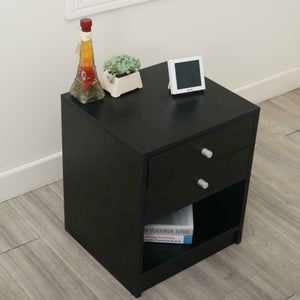 Camila Black Bedside Table with Storage Shelf and Drawers - Hansel & Gretel Home Decor