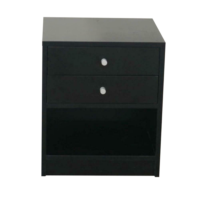 Camila Black Bedside Table with Storage Shelf and Drawers