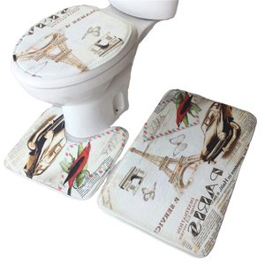 3in1 Flannel Paris Anti-Slip Toilet Cover Set - Hansel & Gretel Home Decor