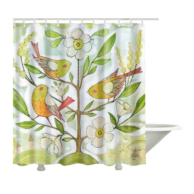 Birds Polyester Bathroom Curtain