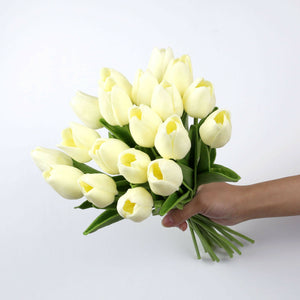 White Artificial Flowers Tulip Bouquet - Hansel & Gretel Home Decor