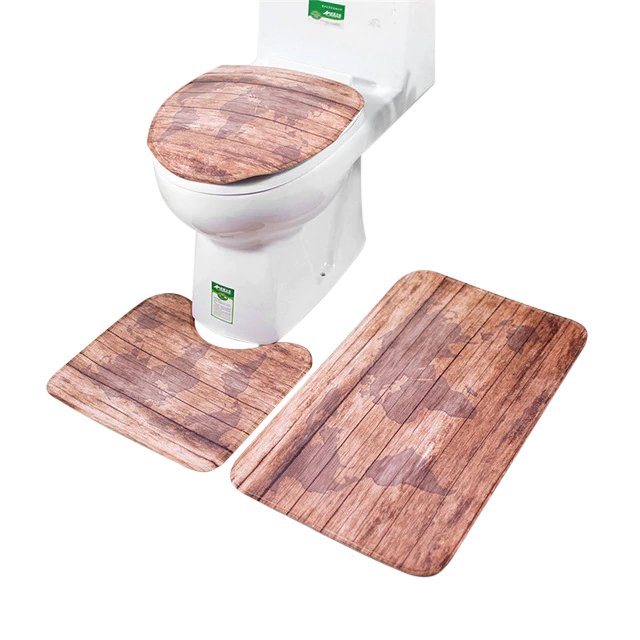 3in1 Flannel World Map Anti-Slip Toilet Cover Set