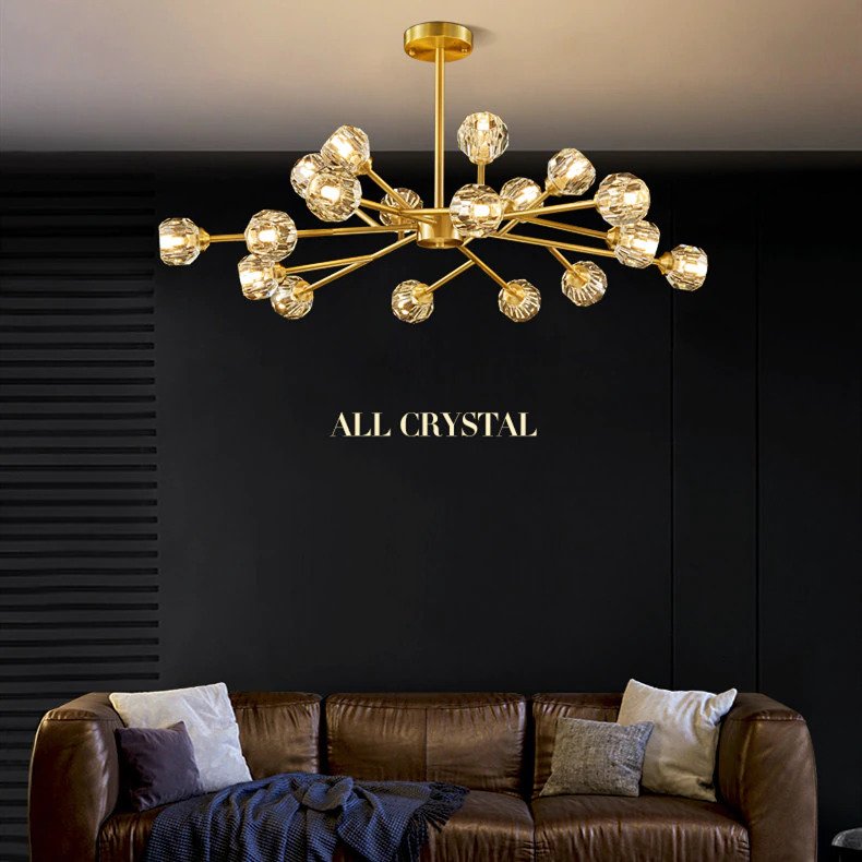 Modern Crystal Copper Led Ceiling Chandelier Home Decoration