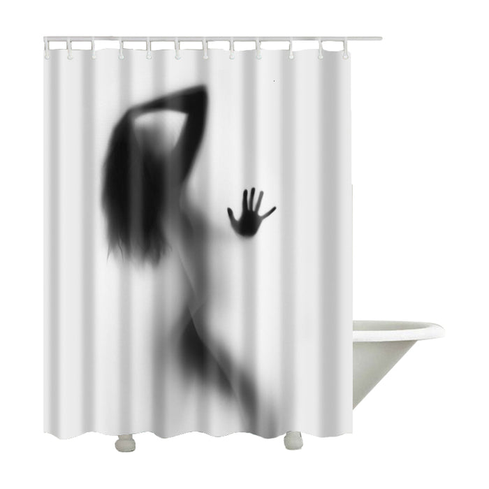 Black and White Polyester Bathroom Curtain