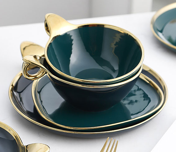 Modern Green with Gold Rim Dinner Plate