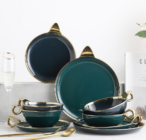 Modern Green with Gold Rim Dinner Plate