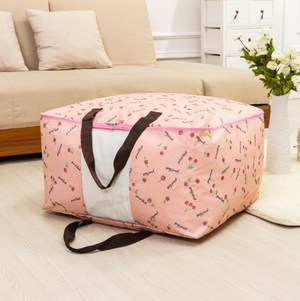 Square Pink Cherry with Brown Strap Storage Bag - Hansel & Gretel Home Decor
