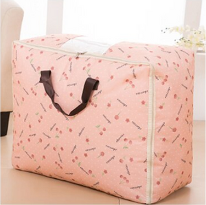 Square Pink Cherry with Brown Strap Storage Bag - Hansel & Gretel Home Decor