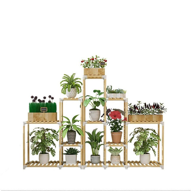 Light Brown Wooden Plant Display Shelf - Hansel & Gretel Home Decor