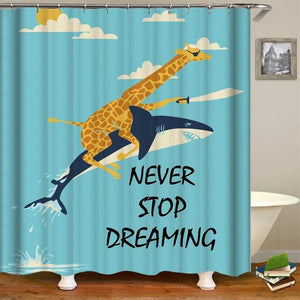 Giraffe and Shark Polyester Bathroom Curtain