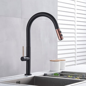 Brass Black Kitchen Faucet Rotating and Pull Out