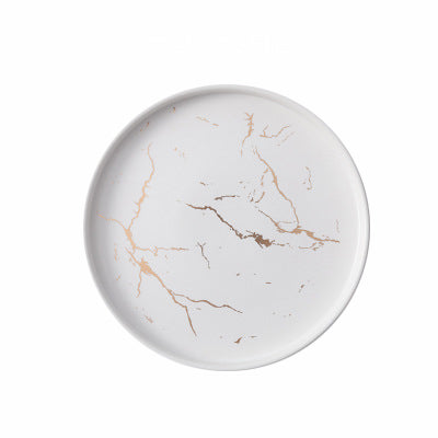 Gold Marble Glazed White Ceramic Plates