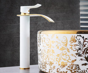 Brass White-Long Bathroom Faucet
