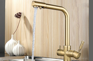 Brass Gold Kitchen Faucet Rotating and Water Purifying - Hansel & Gretel Home Decor