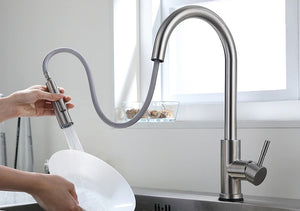 Stainless Steel Brushed Nickel Kitchen Faucet Touch Sensor and Pull Out - Hansel & Gretel Home Decor