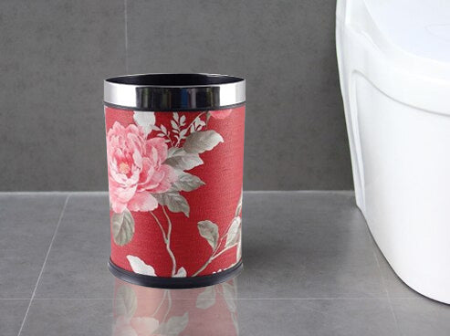 Nordic Trash Can Red Floral - Hansel & Gretel Home Decor