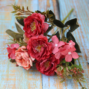 Red Artificial Flowers Peony Bouquet - Hansel & Gretel Home Decor