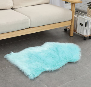 Artificial Sheepskin Fur Blue Plain Bedroom and Living Area Rug