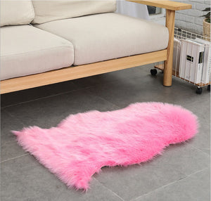 Artificial Sheepskin Pink Fur Plain Bedroom and Living Area Rug