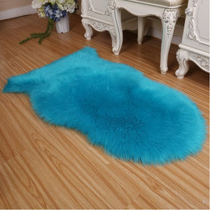 Artificial Sheepskin Blue Fur Plain Bedroom and Living Area Rug