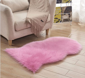 Artificial Sheepskin Pink Fur Plain Bedroom and Living Area Rug