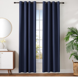 Blue Cotton Polyester Living Room and Bedroom Curtains