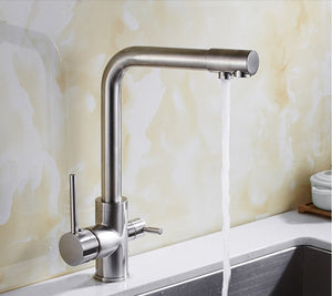 Brass Silver Kitchen Faucet Rotating and Water Purifying