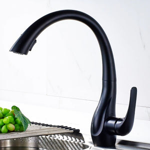 Brass Black Kitchen Faucet Pull Out and Rotatable