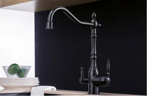 Solid Brass Black Kitchen Faucet Rotating and Water Purifying