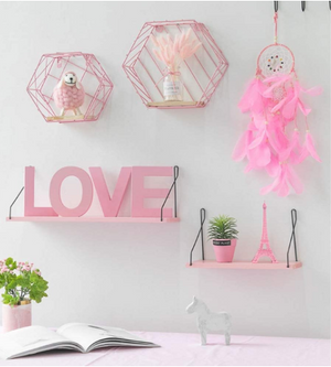 Metal Wooden Small Pink Shelf