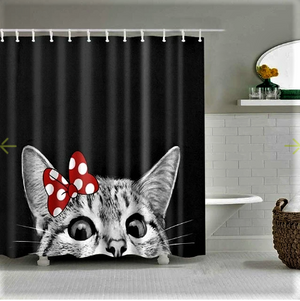 Creative Pattern Cat Ribbon Bathroom Curtains