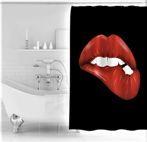 Black and Red Polyester Bathroom Curtain