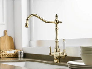 Solid Brass Smooth Gold Kitchen Faucet Rotating and Water Purifying