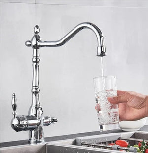Solid Brass Chrome Kitchen Faucet Rotating and Water Purifying
