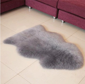 Artificial Sheepskin Gray Fur Plain Bedroom and Living Area Rug