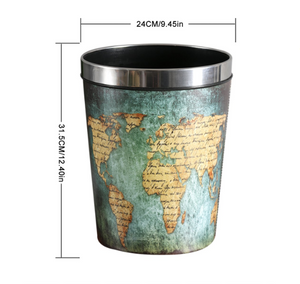 Nordic Style Round Trash Can Map Print