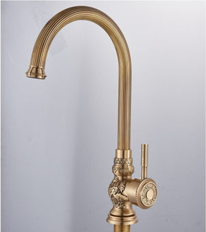 Retro Brass Antique Copper Stripe Kitchen Faucet
