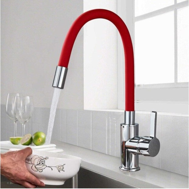 Brass Polished Red Kitchen Faucet Rotatable